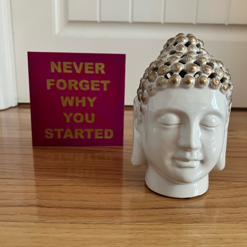 Buddha Head and Inspirational Magenta & Gold Fabric Box Sign